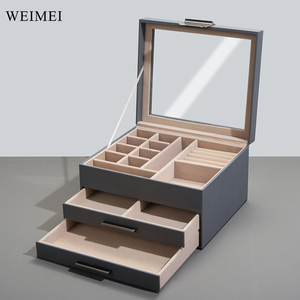 WEIMEI 3-Layer <b>Large</b> Multi-Functional Jewelry Organizer with Drawers Premium Leather Storage Display Case for Women - Product Image 2