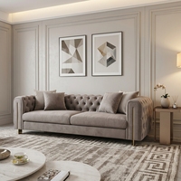 Ensemble Chesterfield de Luxe Postmoderne, Meubles Rembourrés, Canapé Capitonnage Fantaisie en Tissu Postmoderne 3+2+1 pour Villa