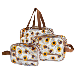 2026年新商品 ひまわり柄 大容量メイクオーガナイザー PVC製化粧ポーチ 長方形化粧ポーチ プラスチックジッパー付き - Product Image 1