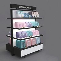 Estantes de Exhibición Modernos y Ecológicos Personalizados para Tiendas de Cosméticos, Maquillaje y Cuidado de la Piel, Mostrador Pequeño Negro con Luz LED