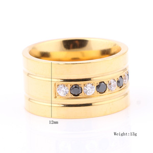 Bague en diamant 12 mm bicolore noir et blanc, taille brillant ronde, couleur or et acier, unisexe, pour usage quotidien - Product Image 5