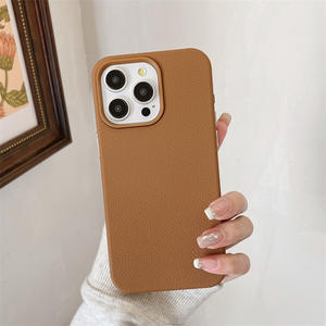 Étui rigide en similicuir texturé litchi couleur unie compatible avec iPhone 16 Pro Max / 14 / 13 / 15 / 17 Air - Product Image 5