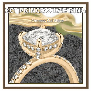 Bague en or massif 14 carats avec diamant de laboratoire taille princesse de 2 carats certifié IGI, pavée de pierres latérales semi-naturelles, alliance tendance pour mariée - Product Image 2