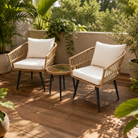 Ensemble de 3 chaises de bistrot modernes en rotin tressé avec structure en aluminium pour café, restaurant, extérieur, hôtel et jardin - Vente en gros