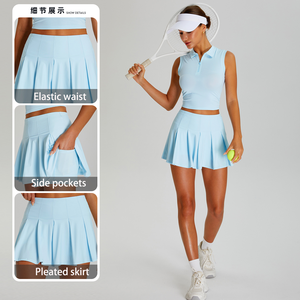 Nieuwe Zomer Upf 50 + Polosets Voor Dames Met Binnenzakken Halve Polokraag Met Rits En Ademende Anti-Uv Snelle Droge Tennisrok Set - Product Image 2