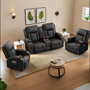 Conjunto de Sillones Reclinables con Calefacción y Masaje, Asientos para Cine en Casa con Consola, Cajón y USB, Sofá Reclinable para Cine - Product Image 1