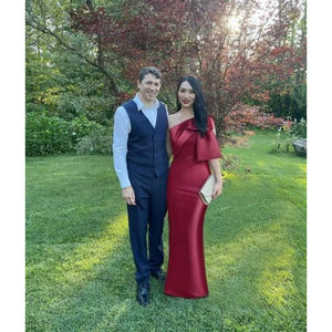 PM004 Robes de soirée en satin à une épaule style sirène avec nœud et fente au dos pour demoiselles <span class=keywords><strong>d</strong></span>'<span class=keywords><strong>honneur</strong></span> et mère de la mariée - Product Image 5