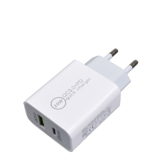 Top Selling EU US Type C Wall Charger 20W Fast Charging Adapter for iPhone 12 13 14 Samsung Portable Travel Charger Dual Ports