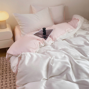 Parure de lit 4 pièces en soie glacée imprimée numériquement pour l'été, certifiée OEKO-TEX, draps-housses respirants en <span class=keywords><strong>lin</strong></span> de soie pour la maison - Product Image 4