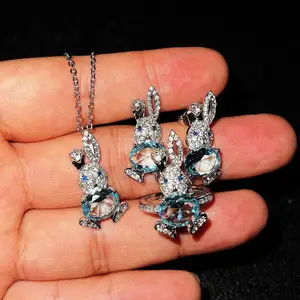 Bán Buôn Bán Nóng Mạ Đồng Cát Vàng Chalcedony Thỏ Vòng Cổ Bông Tai Nhẫn Zirconia Bộ Trang Sức