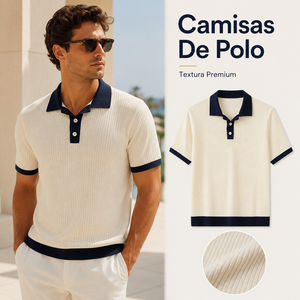 Camisas de Polo para Hombre, Premium, de Punto Acanalado, con Cuello en Contraste, Manga Corta, Estilo Old Money, para Verano, Resort, Golf - Product Image 1