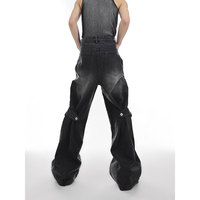 Jean délavé déstructuré pour homme, coupe ample Y2K, jambe large, style streetwear