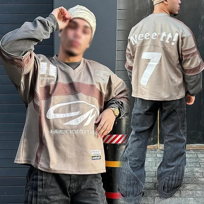 Ysjy Groothandel Vintage Fitting Hockey Jersey Dubbellaags Mesh Korte Mouw Splicing V-Hals Ijshockey Uniform T-Shirt Voor Heren