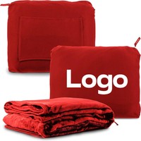 Couverture d'avion compacte et portable de qualité supérieure avec boutons-pression pour le cou, poches pour les pieds et pochette zippée, se transformant en coussin moelleux pour les voyages