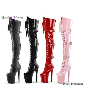 El yapımı toka sapanlar 20cm yüksek topuklu dans seksi ayakkabılar podyum performans ShoesHigh dantel-up parlak diz yüksek çizmeler - Product Image 6