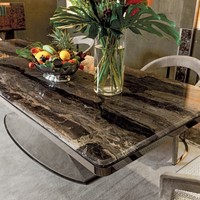 Ensemble de table à manger extensible en acier inoxydable doré et cuir, 8 places, style moderne, plateau en marbre de luxe, meubles pour la maison, pour usage hôtelier