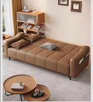 Canapé-lit moderne en cuir à trois places avec pattes en fer, pliable, convertible, écologique et durable pour appartement