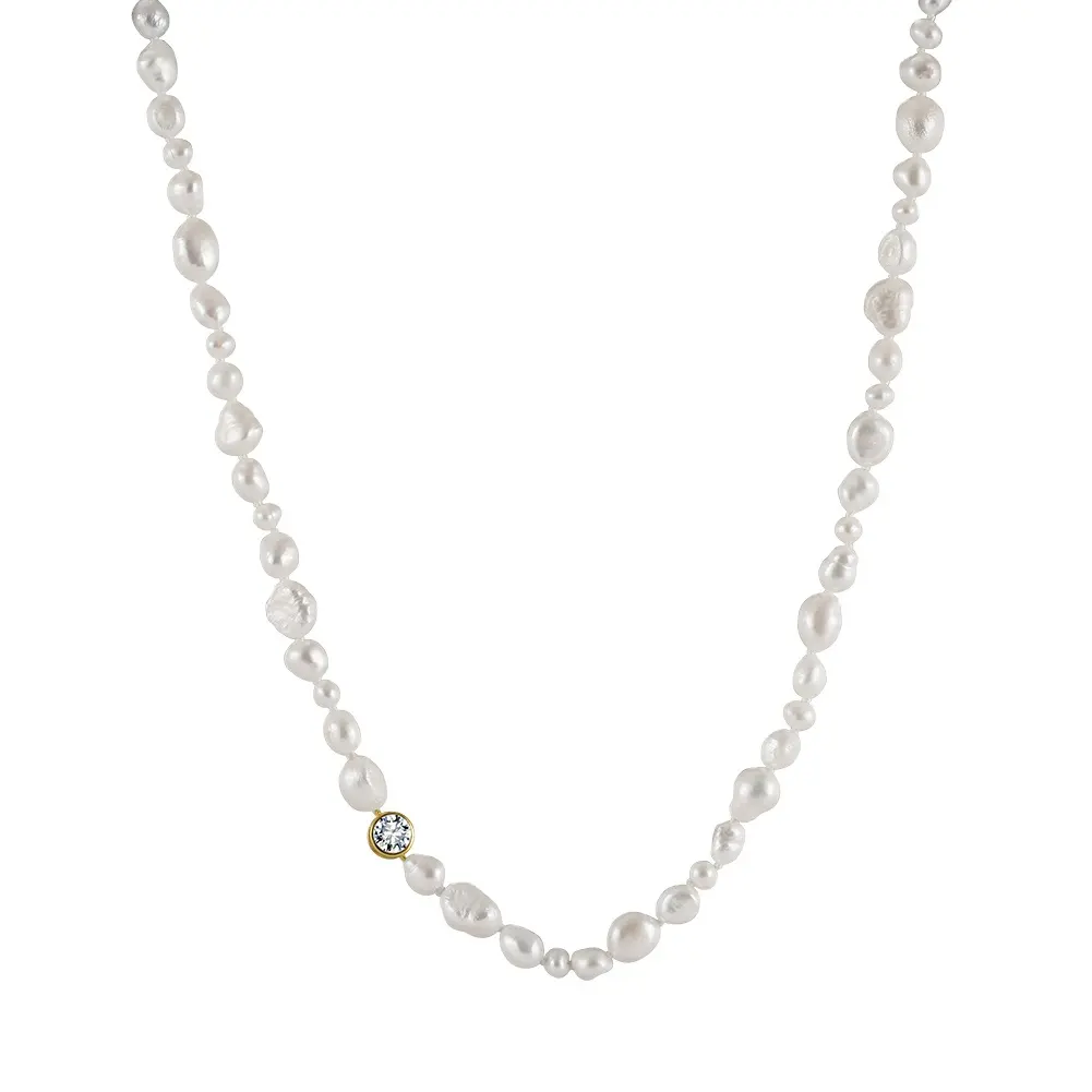 RINNTIN GPN70 kultivierte Süßwasser-Barock-Perlenkette anpassbare 925-Sterlingsilber-Halskette für Damen