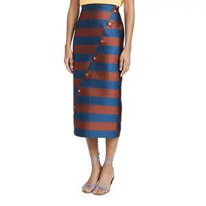 Falda Midi recta con estampado de rayas para mujer, falda de Color contrastante, nueva apariencia