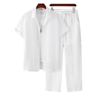 Conjunto de Camisa y Pantalones Cortos Casuales de Negocios para Hombre, Estilo Hawaiano, 100% Poliéster, Acme CQ-7734, Nueva Llegada de Verano
