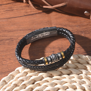 Pulsera de Cuero Tejida para Hombre con Hebilla de Acero Inoxidable, Grabado 'Love My Son', Joyería de Regalo - Product Image 1