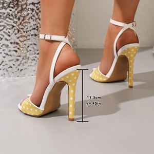 Sandales à pois jaunes et blancs pour femmes, chaussures sexy à talons, élégantes, à bout ouvert, talons aiguilles pour femmes - Product Image 6