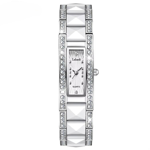 Montre élégante pour femme en acier inoxydable carré, style bracelet orné de cristaux, cadran en céramique de 18 mm, montre à quartz étanche - Product Image 3