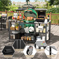 AJUNION Multifunktionaler BBQ-Grillwagen aus Edelstahl, Outdoor-Grillstation und Vorbereitungstisch für Big Green Egg mit 6 Rädern