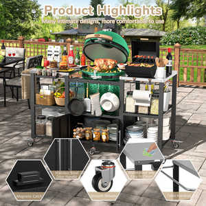 Chariot de barbecue multifonctionnel AJUNION en acier inoxydable, station de barbecue d'extérieur, table de préparation pour support <span class=keywords><strong>Big</strong></span> <span class=keywords><strong>Green</strong></span> <span class=keywords><strong>Egg</strong></span> avec 6 roues - Product Image 4