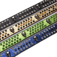 Ceintures en cuir PU pour homme et femme, style punk, avec boucle tête de mort, strass cloutés, couleurs tendance et effet bling-bling