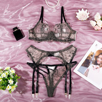 Ensemble de lingerie sexy en maille transparente pour femmes, ensemble de lingerie en dentelle brodée à col en V, vente chaude