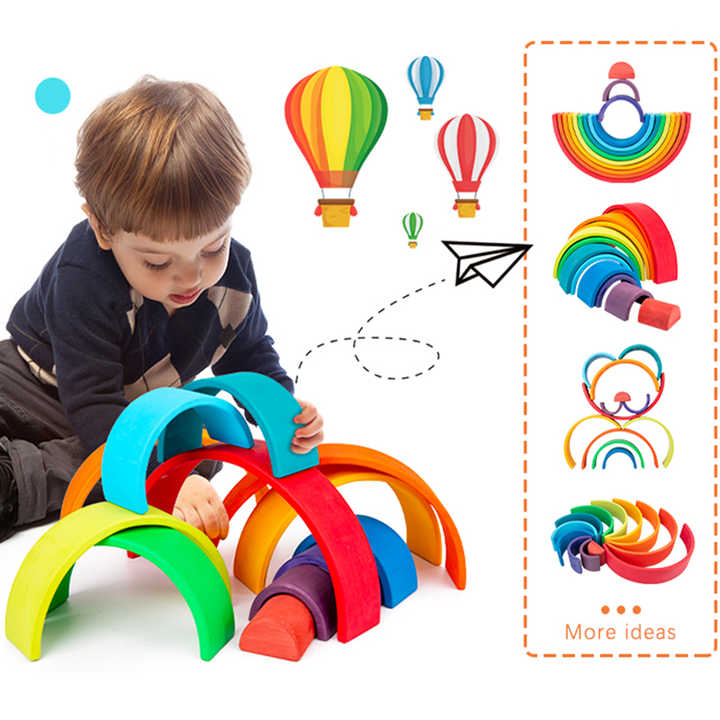 Montessori Wooden Arch Building Rainbow Stacking Puzzle Blocks for Kids ...