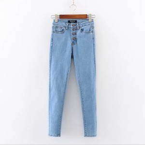 Logo personnalisé Jean brésilien en denim pour femmes, taille haute skinny à boutons - Product Image 1