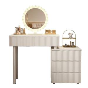 Modern Minimalist Dressing <b>Table</b> With Lighted Mirror Extendable Vanity Storage Cabinet Bedroom <b>Makeup</b> Desk White - Product Image 3
