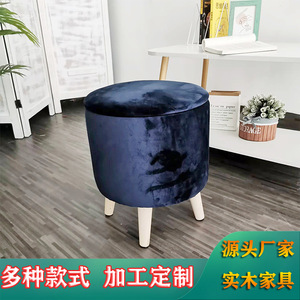 Blue Velvet <b>Storage</b> <b>Stool</b> <b>With</b> Wooden Legs Home Ottoman For Living Room Bedroom - Product Image 4