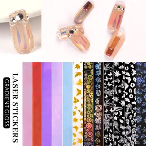 Wholesale glitter nail gel stickers set flowers foil nail art decals stickers nail art designs decoration stickers for girls