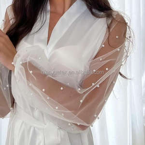 Peignoir de Mariée Kimono en Soie Satiné Blanc Perles Luxe Créateur Mariage pour Femme - Product Image 1