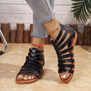 Retro Hollow Roman Platform Outdoor for Women 2025 Summer Wedge <b>Heel</b> <b>Round</b> Open <b>Toe</b> Comfortable Fashion Trend Sandals - Product Image 5