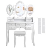 Commode en bois massif pour chambre à coucher, table de maquillage blanche avec tabouret, style européen