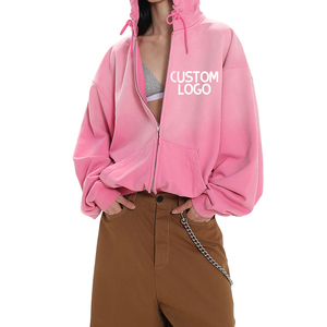 Sweat-shirts en coton délavé vintage personnalisés, zippés, effet usé, coupe oversize et courte, pour hommes - Product Image 1