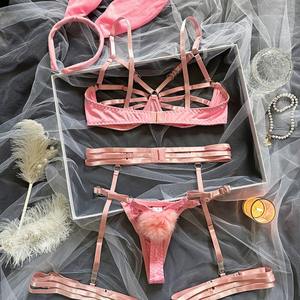 Lapin fille Sexy Lingerie ensemble pour femmes évider bretelles transparentes Patchwork Sexy lapin <span class=keywords><strong>bandeau</strong></span> Lingerie <span class=keywords><strong>soutien</strong></span>-<span class=keywords><strong>gorge</strong></span> ensemble nouveau 1541 - Product Image 4