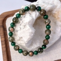 Bracelet en quartz rutilé vert rare de 8 mm, perles de malachite de 6 mm, cristal de guérison pour la vitalité