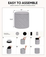 Pouf rond de rangement en tissu peluche moderne avec couvercle amovible Pouf multifonctionnel pour le salon, la chambre et l'entrée