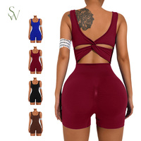 Combinaison Courte de Sport Femme Personnalisable avec Logo, Dos Torsadé, Extensible, Effet Push-Up, pour la Gym