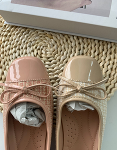 Chaussures <span class=keywords><strong>de</strong></span> luxe confortables 2025 pour femmes : <span class=keywords><strong>Ballerines</strong></span> élégantes en tweed avec nœud et bout verni, à enfiler, pour l'été - Product Image 2