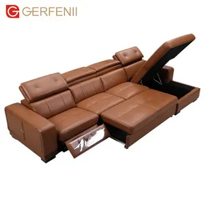 意大利家具沙发套装躺椅模块化多功能床家具3座组合沙发真皮棕色储物