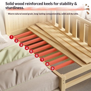 Cuna de Madera Natural para Bebé, Cuna Lateral con Barandilla de Seguridad, Cama para Niños, Muebles de Dormitorio para Recién Nacidos y Bebés para Dormir Juntos - Product Image 3