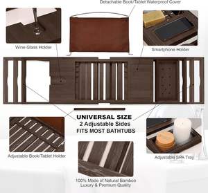 Support <span class=keywords><strong>de</strong></span> <span class=keywords><strong>baignoire</strong></span> en bambou, organisateur réglable avec porte-livre/<span class=keywords><strong>tablette</strong></span>/vin/verre/tasse, couleur bambou naturel, marque Bridge - Product Image 2