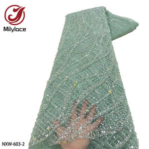 جميل الزفاف الذهب الترتر تول صافي الدانتيل النسيج الفاخرة التطريز الثقيلة مطرز الدانتيل النسيج لفستان الحزب - Product Image 3