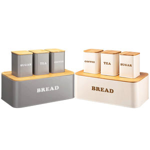 Custom Hout Deksels Opslag Pot Suiker Thee Koffie Brood Metalen Doos Blikken Set Vierkante Keuken Voedsel Houten Bamboe Deksel Blikken Bus - Product Image 1